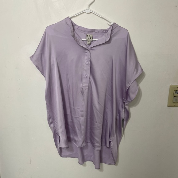Worthington Tops - Worthington Womens XXL Purple Satiny Henley Blouse Short Sleeve Orchid Petal New